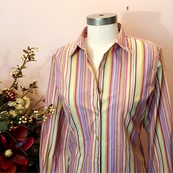 Foxcroft Multicolored Striped Button Down Collared Shirt Women's Plus Size 16 - Picture 3 of 12